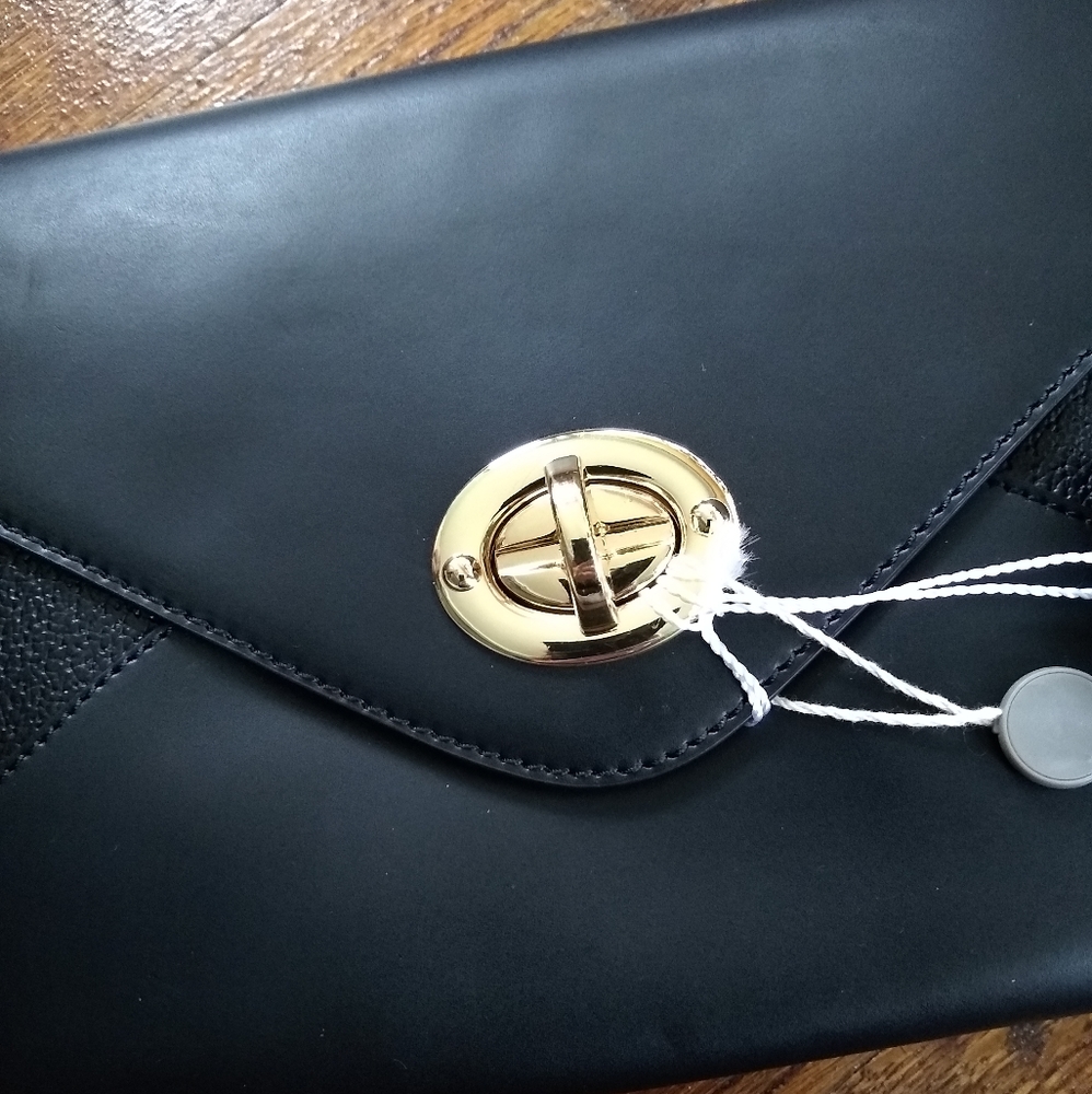 NWT black leather clutch